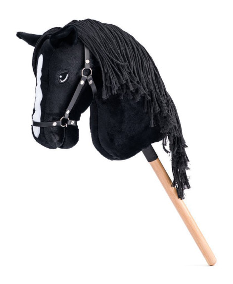 Hobby horse Cortez, černý kůň na tyči, provázková hříva