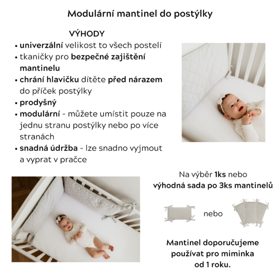 Modulární mantinel do dětské postýlky sada 3 ks Sleepee