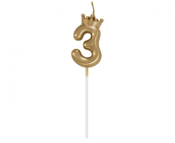 Svíčka dortová zlatá s korunkou, 6cm