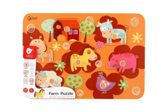 Vkládačka deskové obrysové puzzle farma dřevo 18m+