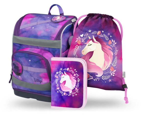 Set 3 Zippy plus Kůň: aktovka, penál, sáček Baagl