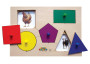 Dřevěné deskové puzzle 6 dílů a 4 předlohy Tvary a paměť 