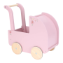 Kočárek pro panenky dřevěný s peřinkou Pink Little Dutch