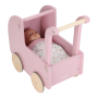 Kočárek pro panenky dřevěný s peřinkou Pink Little Dutch