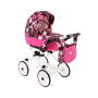 Hluboký kočárek pro panenky Kids V1 růžový s květy Jasmine