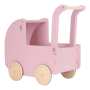 Kočárek pro panenky dřevěný s peřinkou Pink Little Dutch