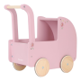 Kočárek pro panenky dřevěný s peřinkou Pink Little Dutch
