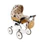 Dětský hluboký kočárek pro panenky Kids V9 hnědý s motivy Jasmine