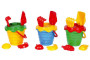 Sada na písek plast kbelík se sítkem 15x13cm, lopatka, hrabičky, 2 bábovky
